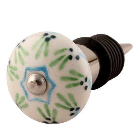 Pea Green Ceramic Floral Wine Stopper 